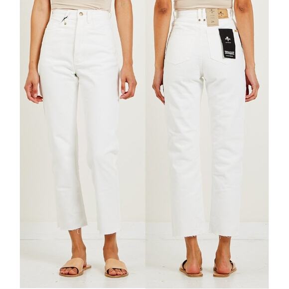 NWT THRILLS Paige High Waisted Raw Hem Cropped Jeans Optic White Women's Size 26 - Picture 1 of 9